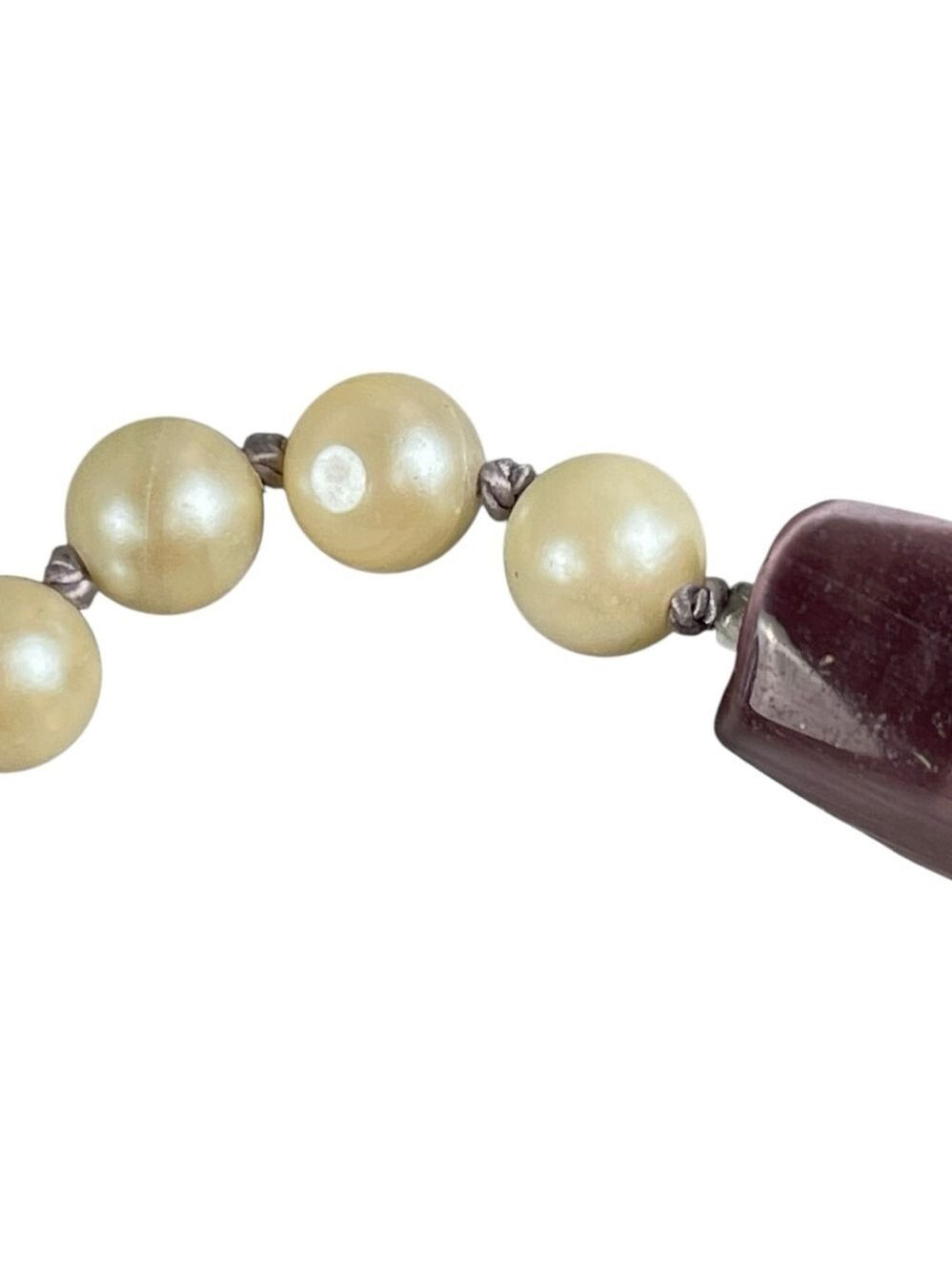 Faux Pearl Necklace with Purple Stone, Size 18” long - Picture 2 of 5